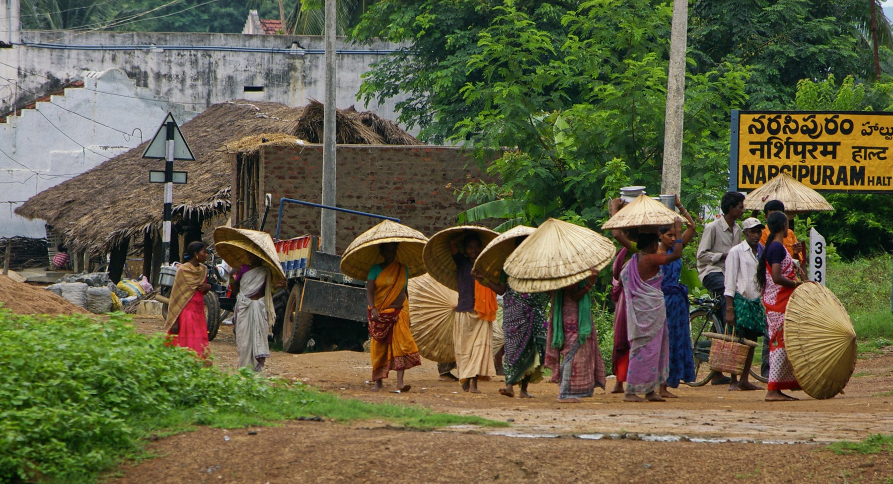 Farmers with traditional headgear